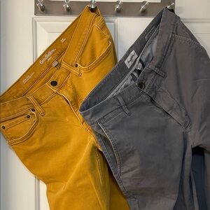 2 Pairs of Goodfellow Slim Pants 32 x 32 Gold Jeans and Grey Chinos